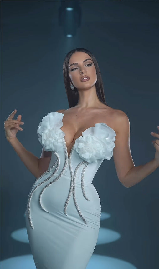 Women Flower Chain Strapless Dress