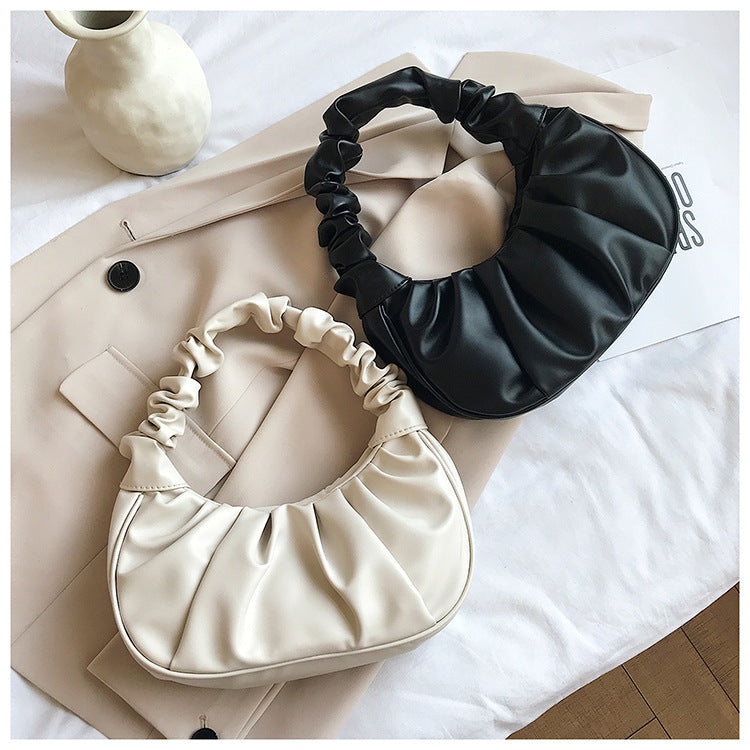 women Korean one-shoulder bag French bag fashion pleated handbag underarm bag 5