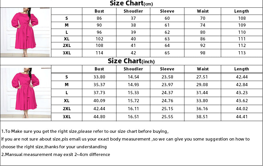 Women's Long Sleeve Round Neck Lace-Up Solid Color A-Line Dress 12