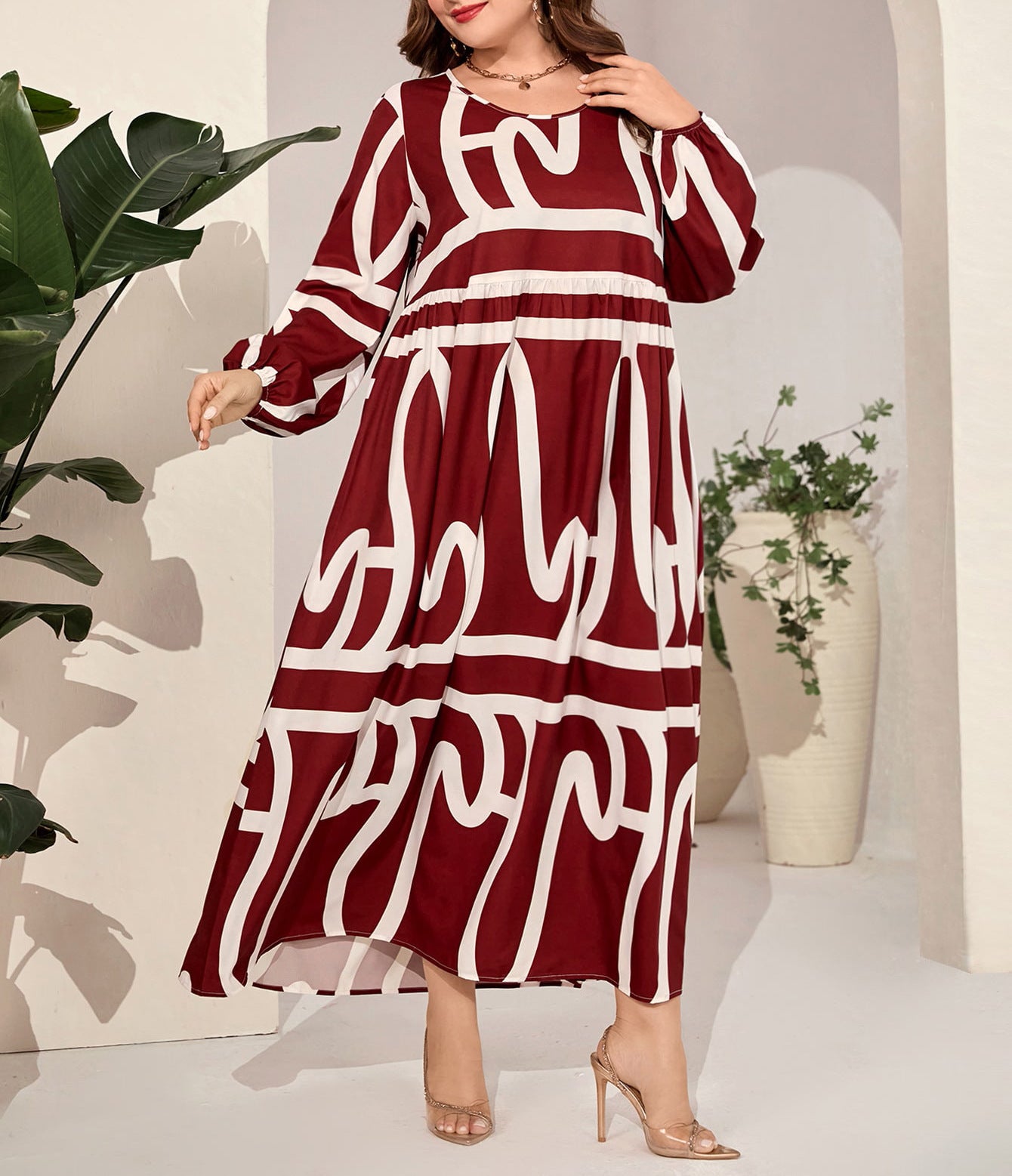 Plus Size Women's Autumn Loose Printed Long Sleeve Trendy Fashion Dresses 5
