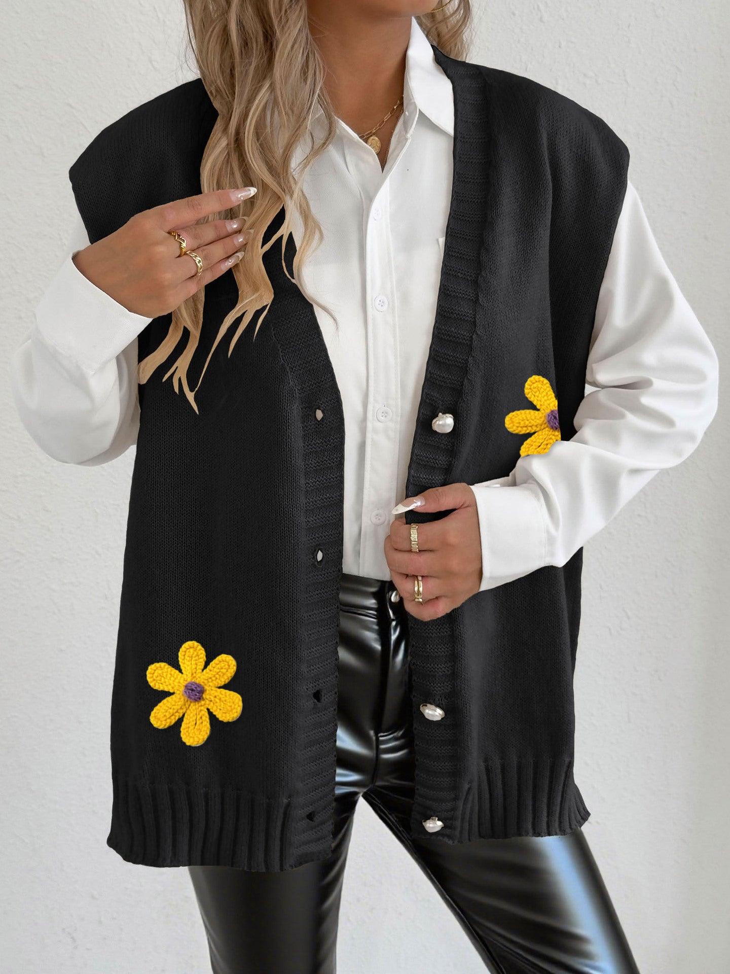 Women's Autumn Winter Vest Pearl Button Loose Casual Cardigan Sweater Waistcoat 5