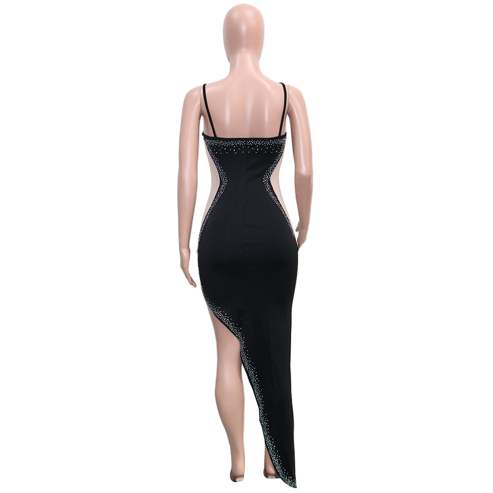 Women Sexy Beaded Sleeveless Mesh See-Through Maxi Dress 28