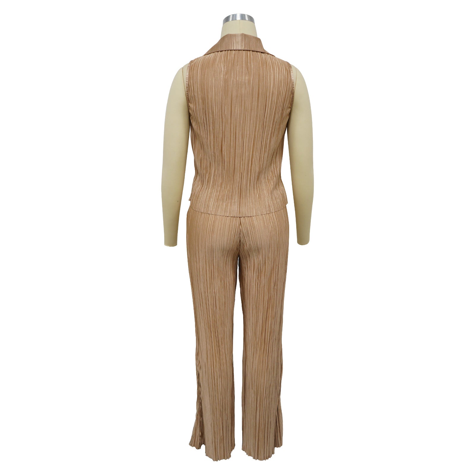 Fashion Women's Sleeveless Slit Pleated Casual Two-Piece Pants Set 12