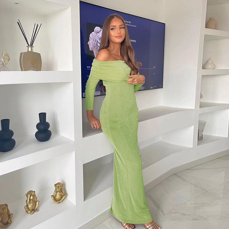 Women Off Shoulder Gathered Long-sleeved Bodycon Dress 4