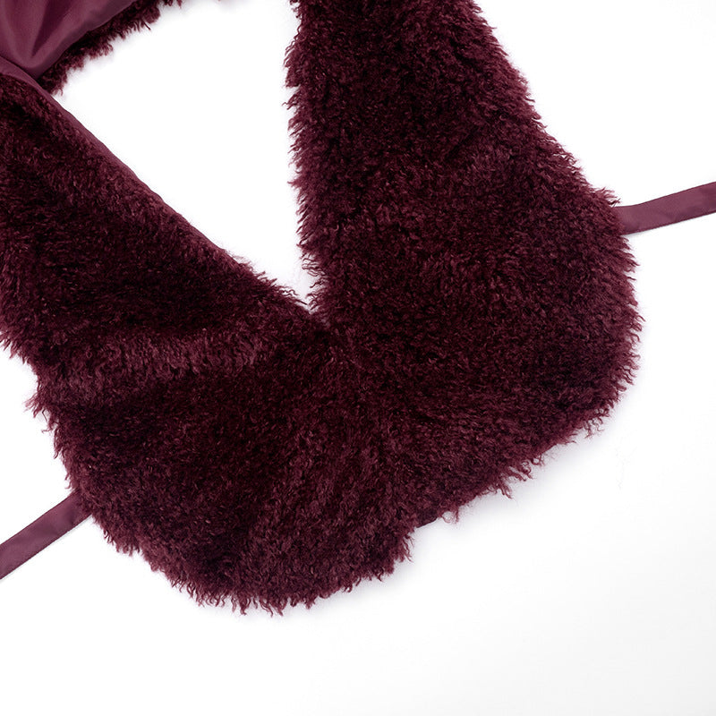 Women's Faux Fur U-Neck Hooded Low Back Top & Skirt Two-Piece Set 32