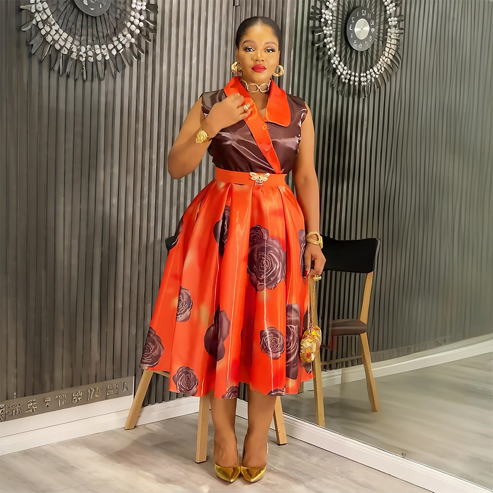 Plus Size Women's African Sleeveless Summer Sexy Print Dress