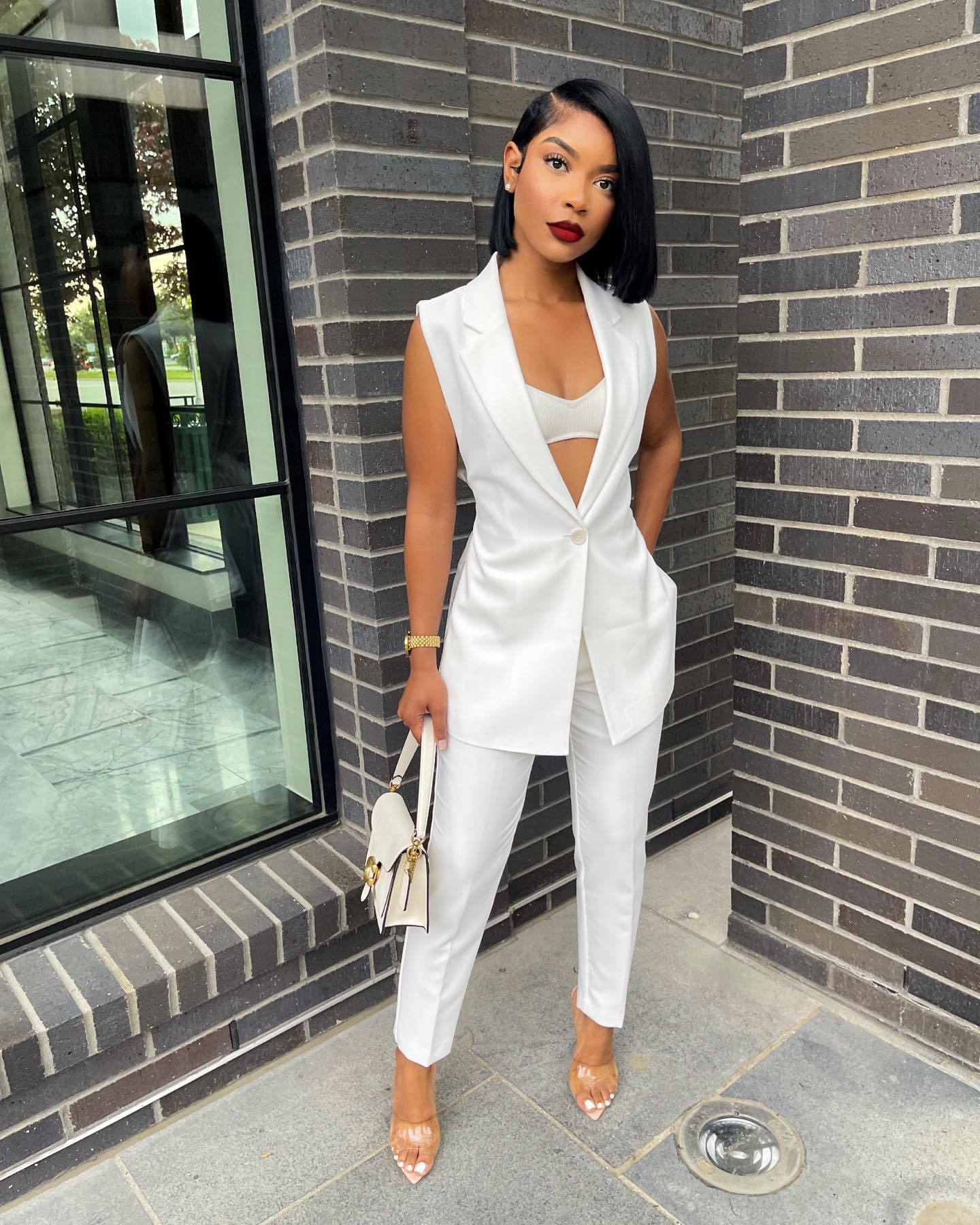 Women Casual Sleeveless Blazer and Pants Two Piece Set