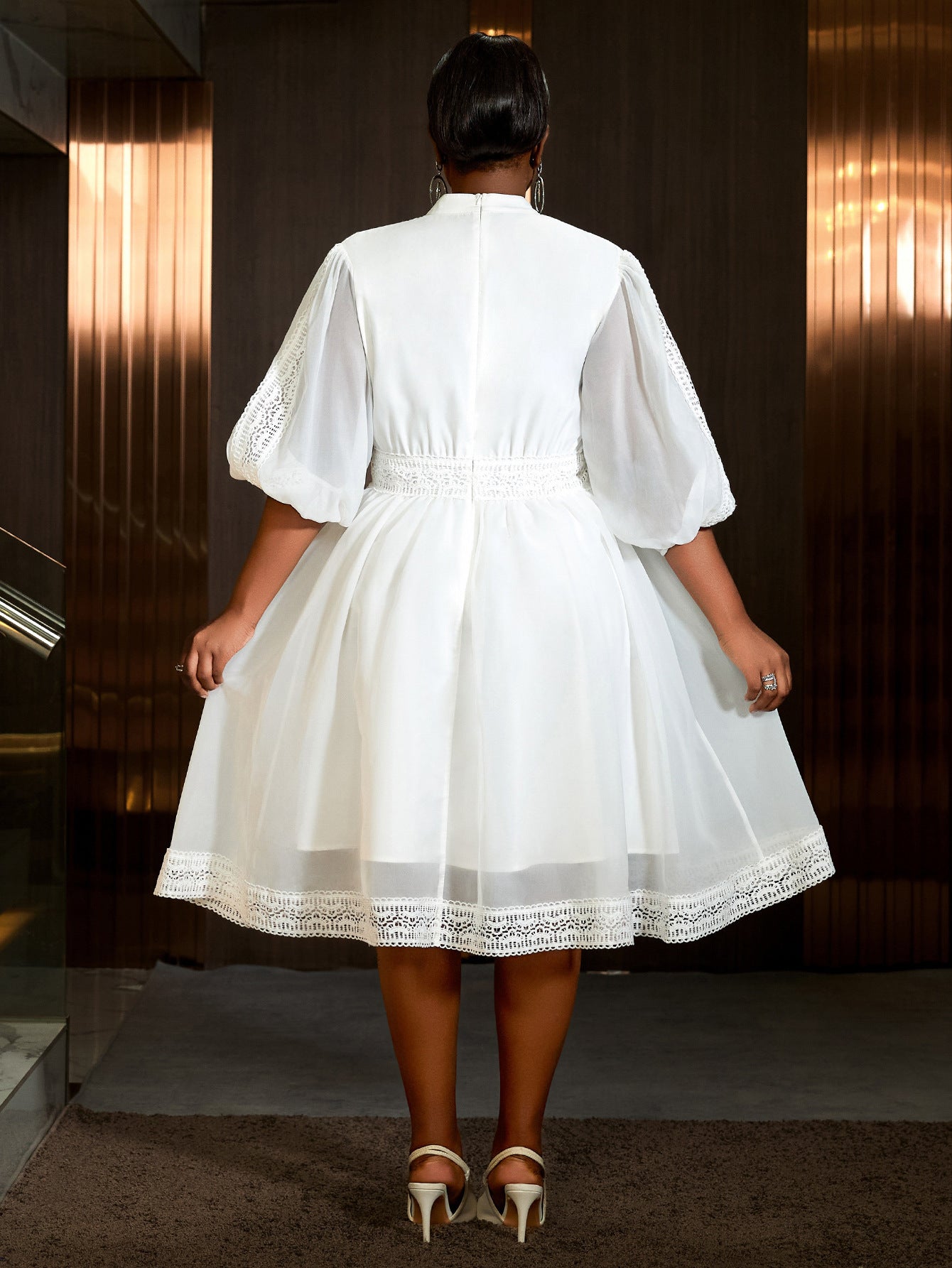 Plus Size Women Half-High Neck Lantern Sleeve Dress 4