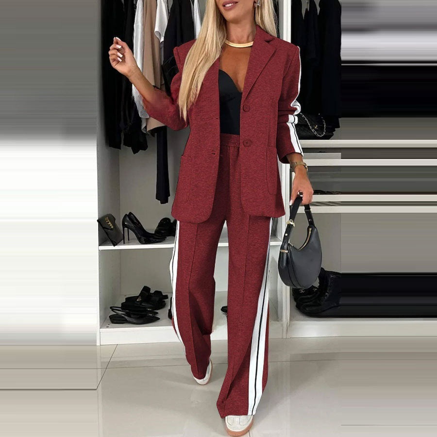 Autumn winter women's long-sleeved Turndown Collar Casual blazer pants two piece set 8