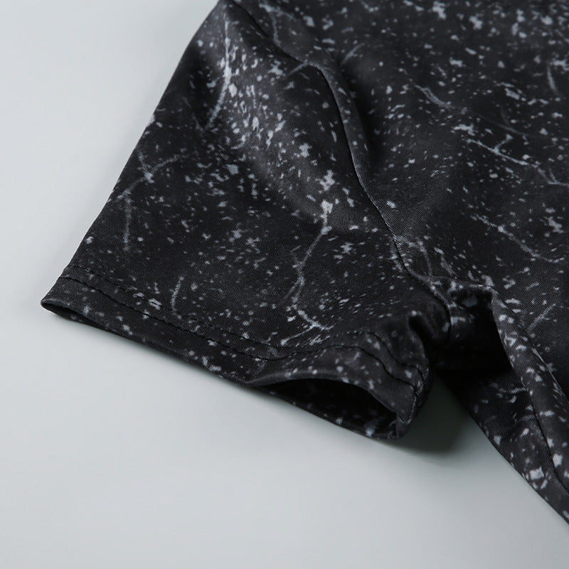 Sexy Women's Tie-Dye Print Short-Sleeved Lace-Up Crop Top Pleated A-Line Skirt Casual Two-Piece Set 15