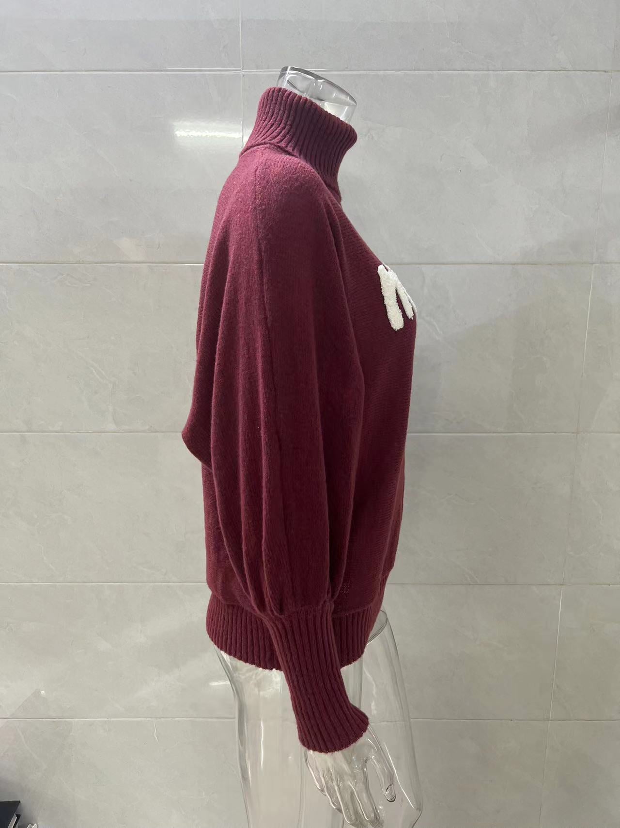 Christmas Turtleneck Women's Autumn And Winter Loose Bat Sleeves Outdoor Wear Knitting Shirt Sweatwear Tops For Women 18