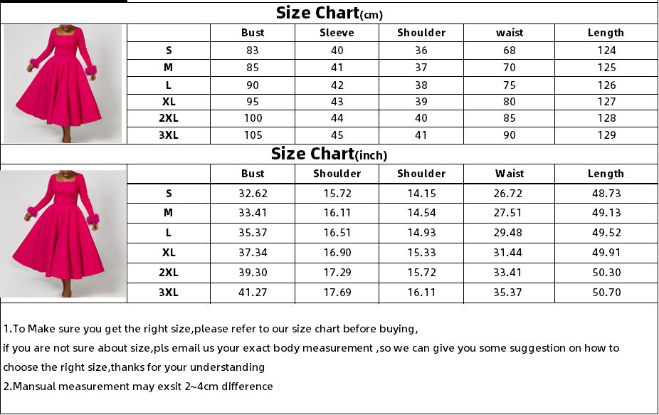 Winter Chic Elegant Fur Decorated Long Sleeve A-Line African Party Dress 15