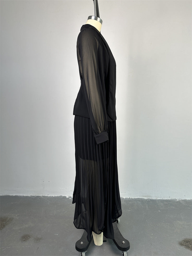 Women lace-up irregular pleated dress girdle two-piece set 14