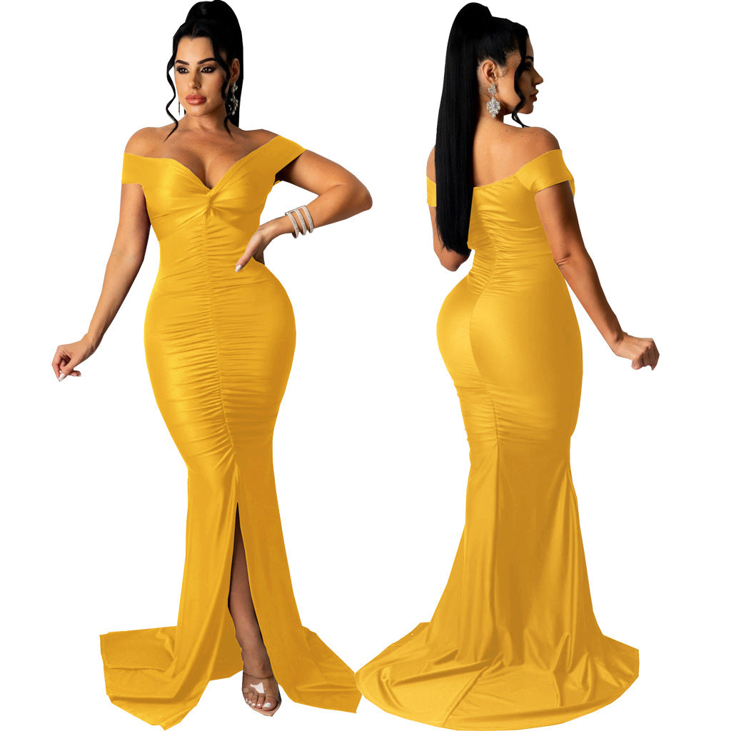 Women Sexy V Neck Slightly Wrinkled Dress 3