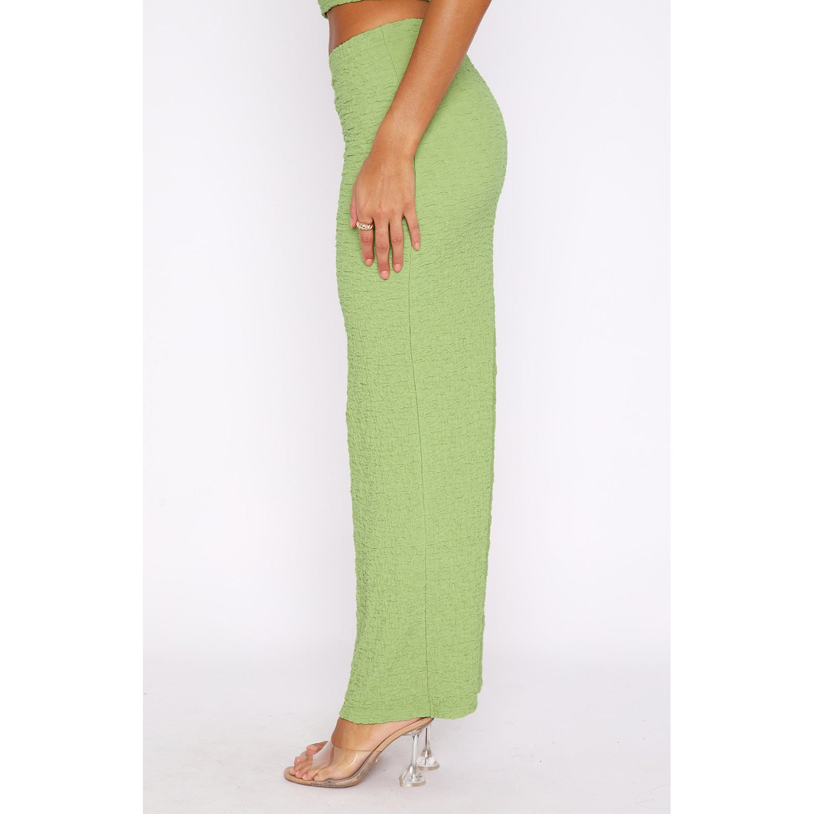 Women's Solid Strapless Top Slit Skirt Set Two Piece Set 9