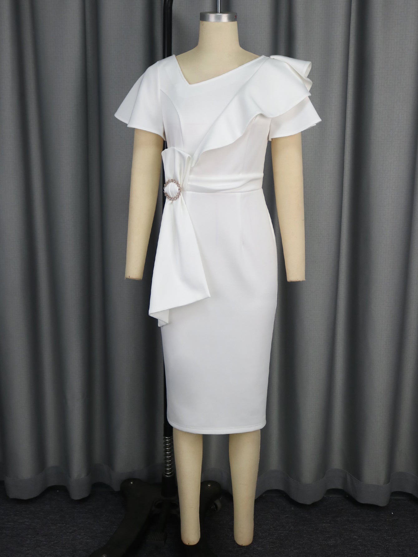 Women Elegant Slash Shoulder Ruffle Bodycon Bow Dresses 9