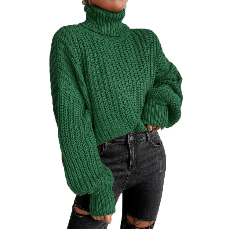 Autumn and Winter Fashion Shoulder Drop Long Sleeve Knitting Loose Pullover High Neck Sweater 14