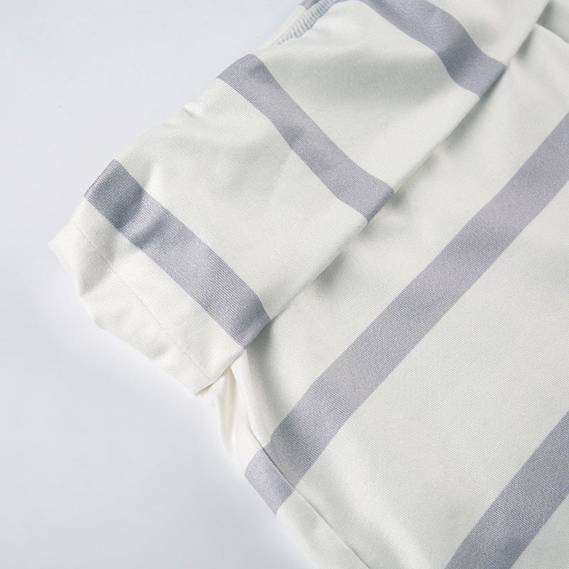 Women Casual Holidays Printed Striped Contrast Halter Neck Strap Top and Shorts Two-Piece Set 24