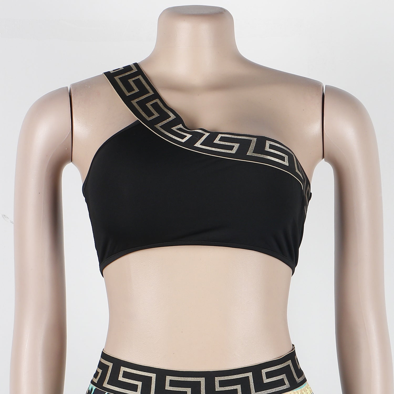 Sexy Slim Print Slash Shoulder Sleeveless Crop Top Pants Two-Piece Nightclub Suit 13