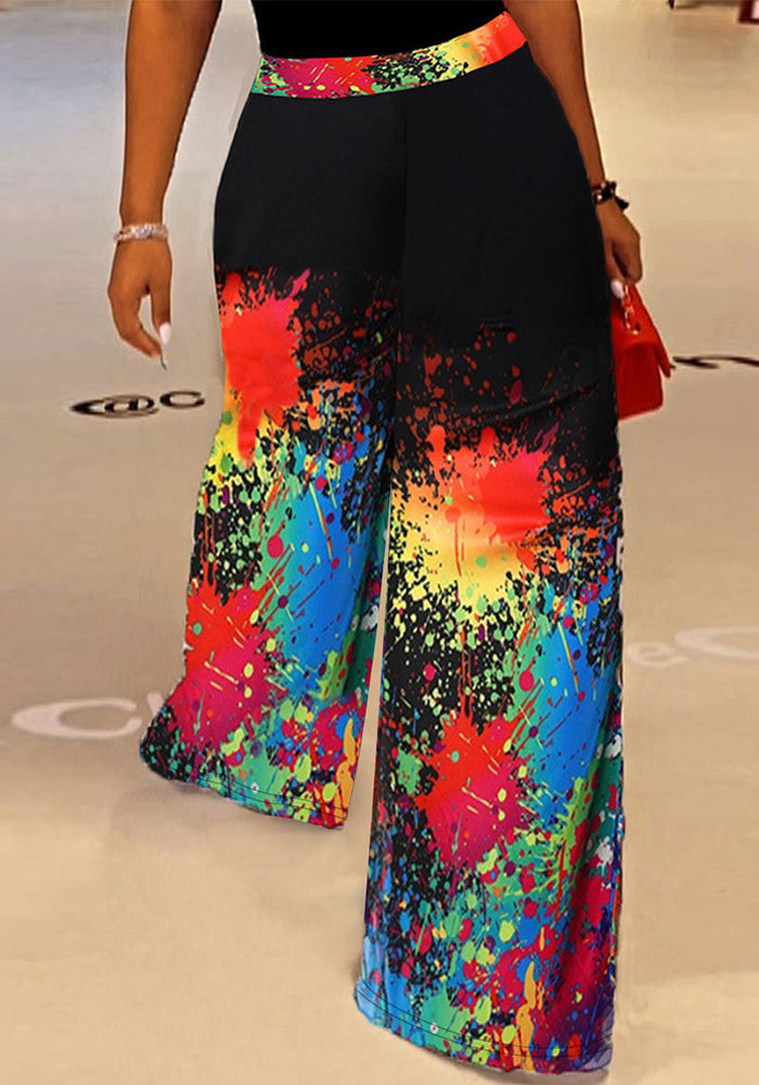 Plus Size Women Printed Casual Wide Leg Pants