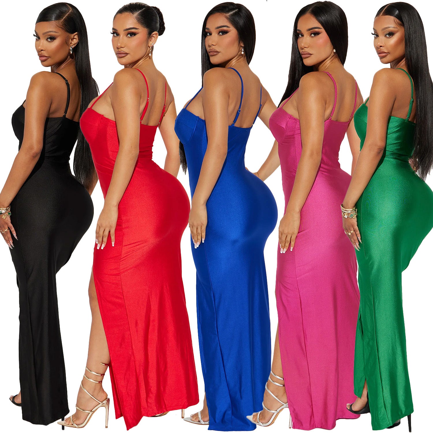 Women Sexy Suspender Slit Maxi Dress 9