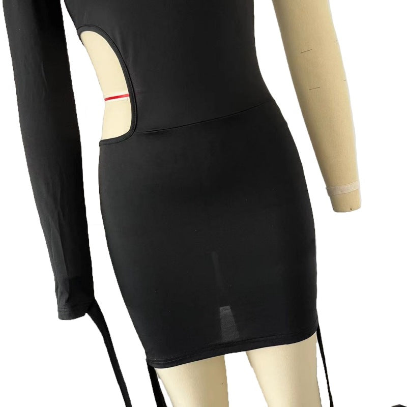 Women's Autumn Winter Trend Lone-Shoulder Sexy Back Hollow Dress 11