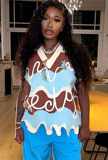 Women's Sweater Vest Autumn And Winter Street Fashion Casual Irregular V-Neck Top 3