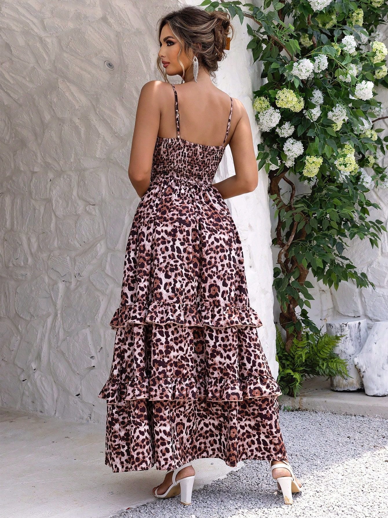 Summer Sexy Fashion Casual Leopard Print Straps A-Line Long Dress 6