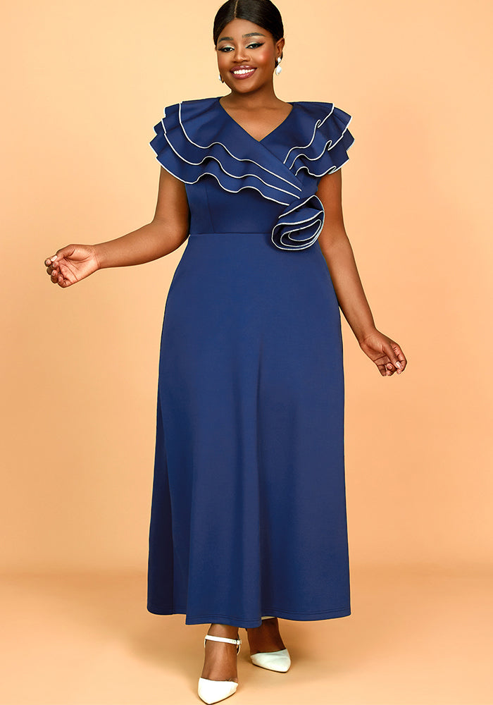 Summer Retro Ruffle Long A-Line Plus Size Party Dress