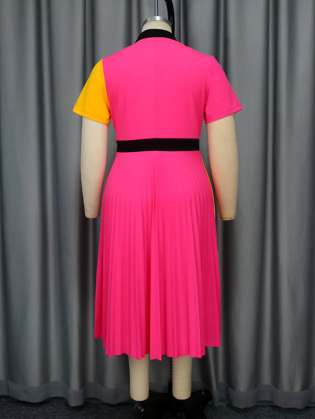 Summer Contrast color high waist pleated party Dress 6