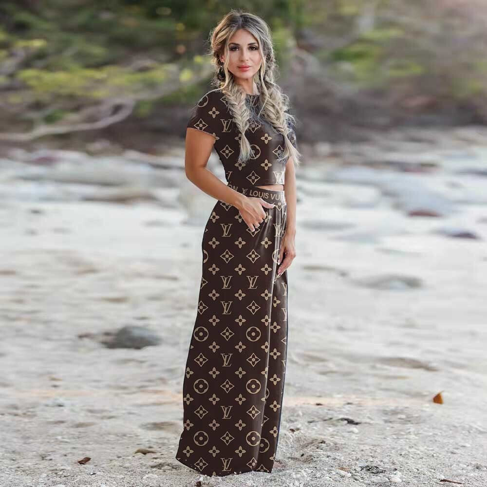 Women's Summer Sexy Short Sleeve Wide Leg Two-Piece Pants Set 27