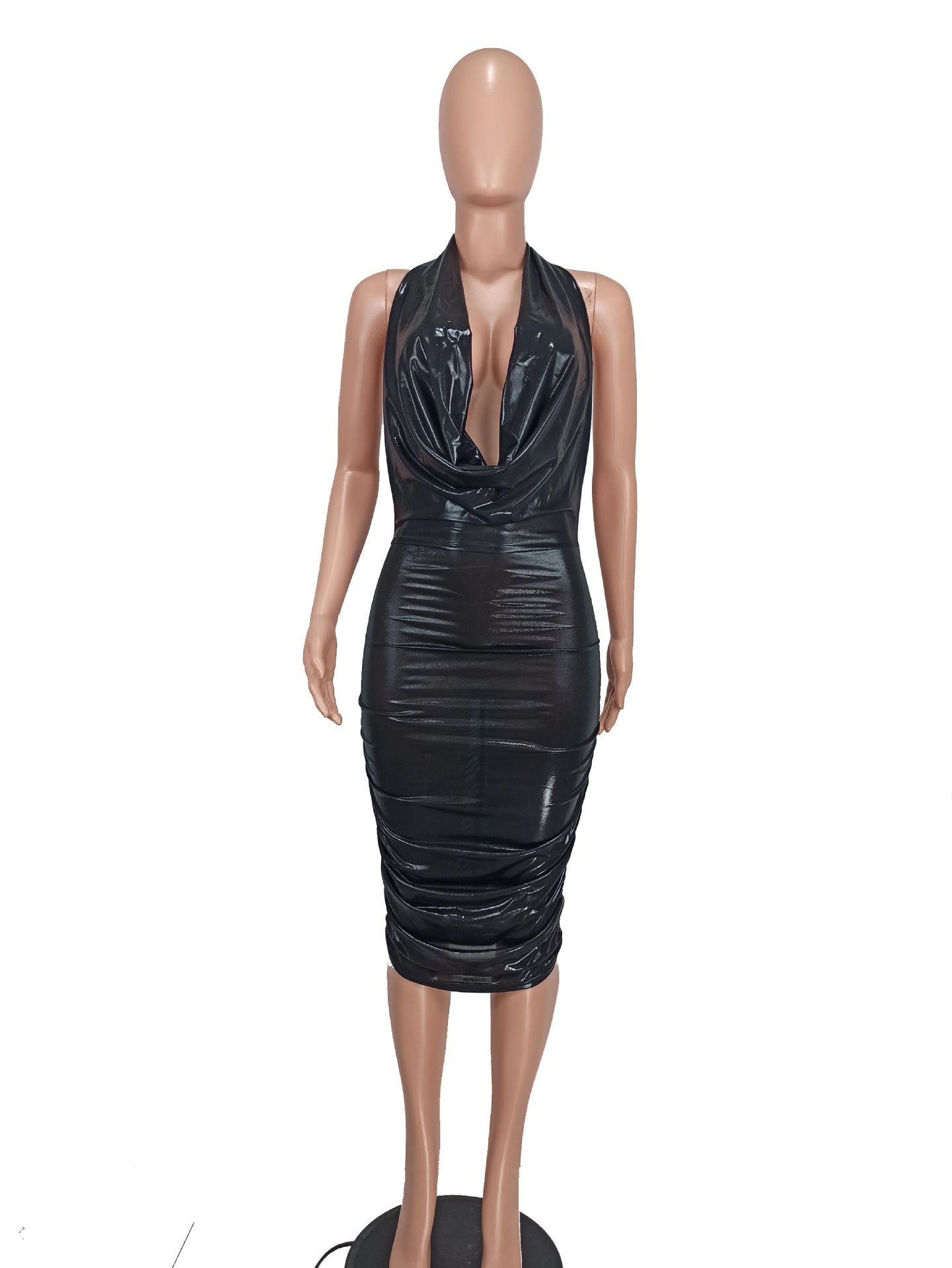 Ladies Sexy Low Neck Low Back Shiny Dress 10