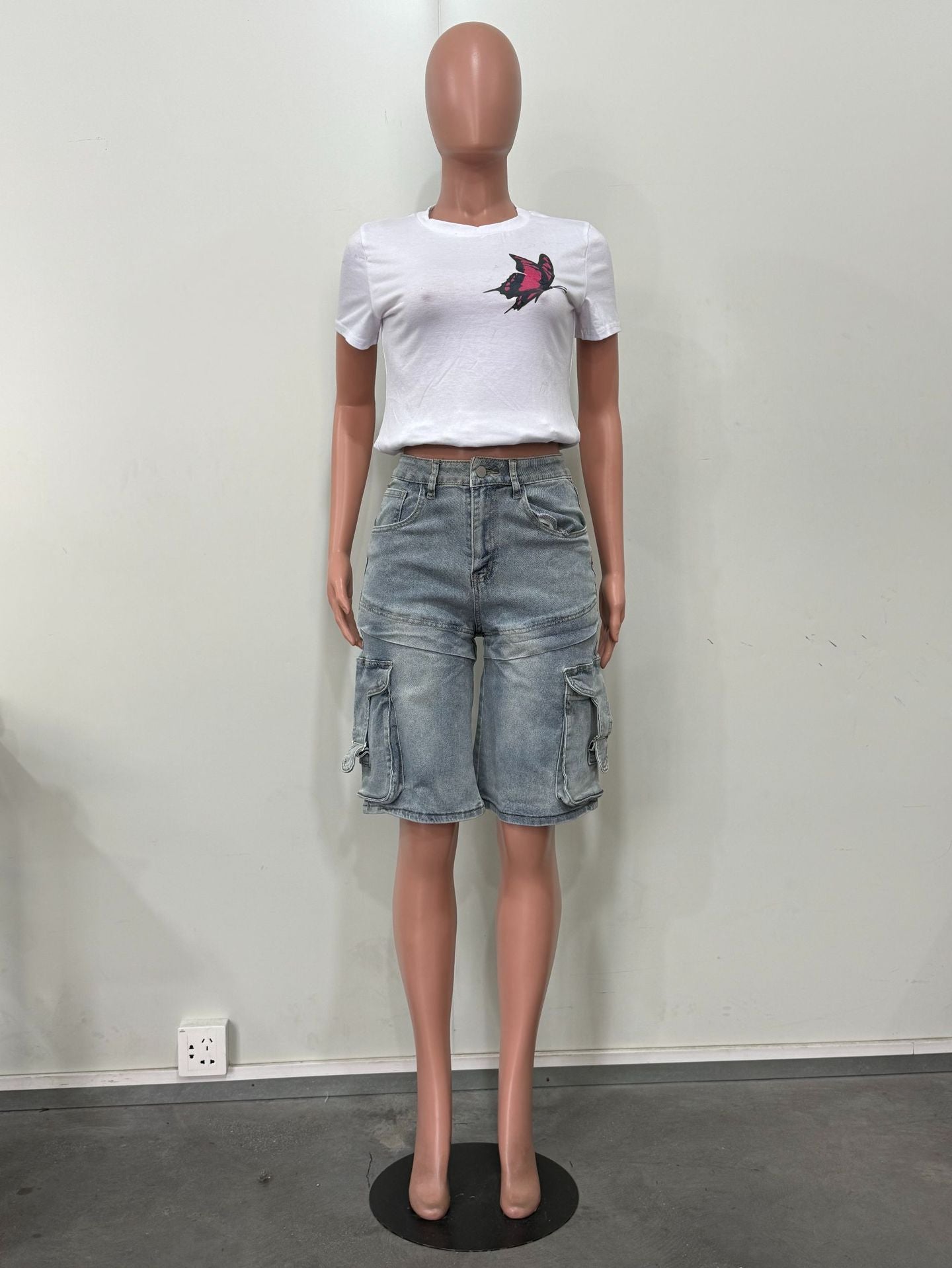 Women summer trendy cargo denim shorts 9