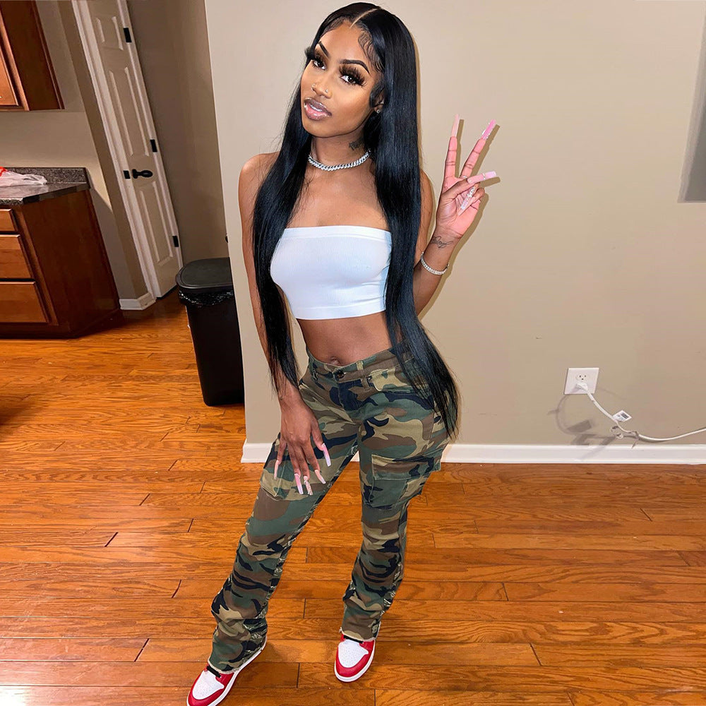 Women's Spring Summer Camouflage Sexy Slim Fit Casual Zip Pocket Cargo Pants 5