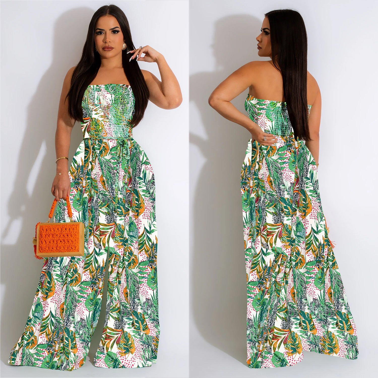 Ladies Fashion Floral Print Sleeveless Collar Jumpsuit 3