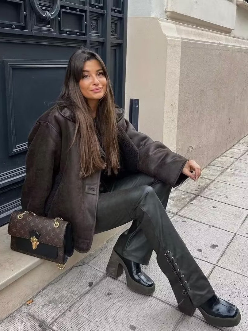 Winter Turndown Collar Loose Fur Jacket 4