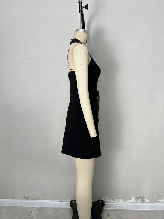 summer black v-neck fashion high waist Slim short dress 6