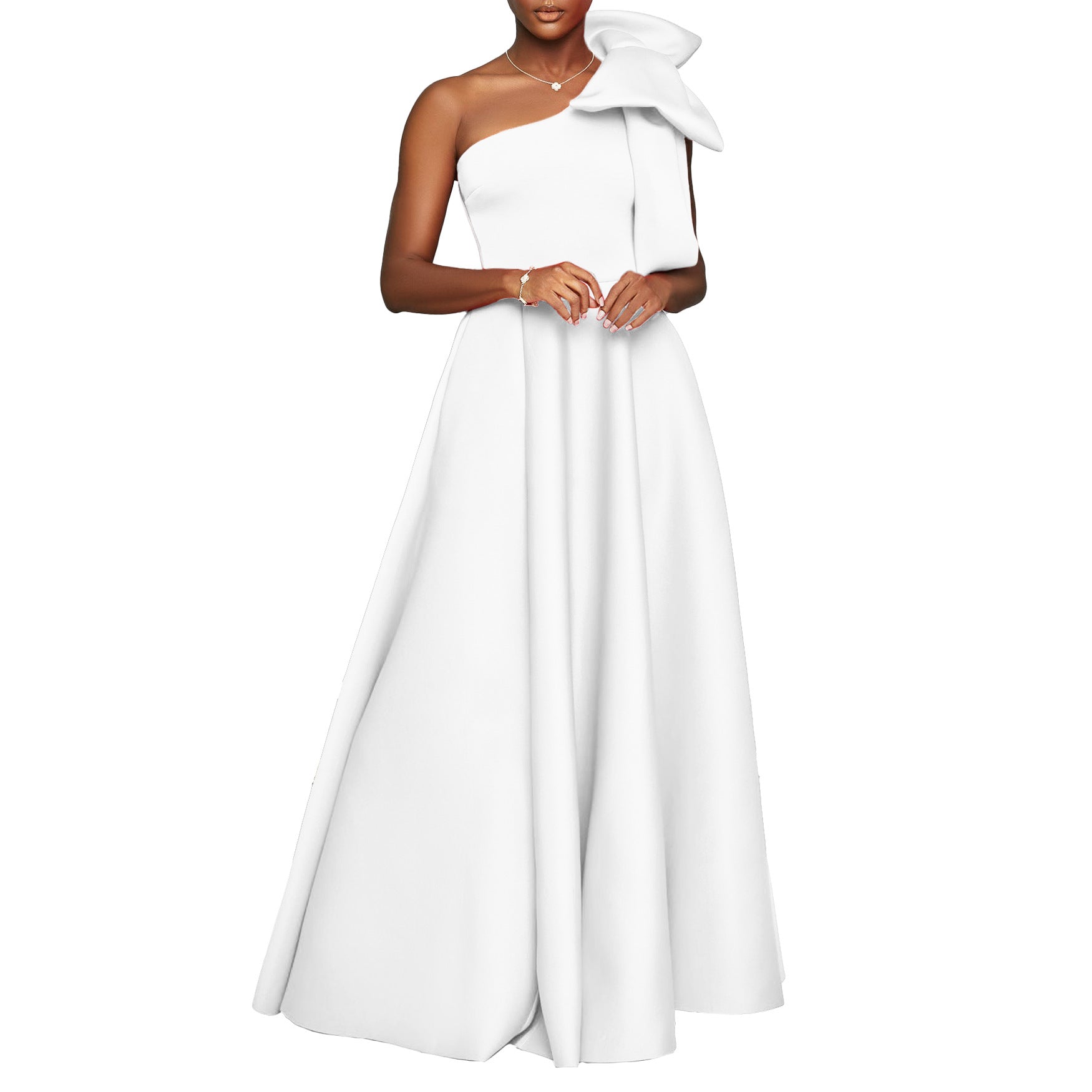 Women's Slash-Shoulder Big Bow Sexy Evening Dress 11