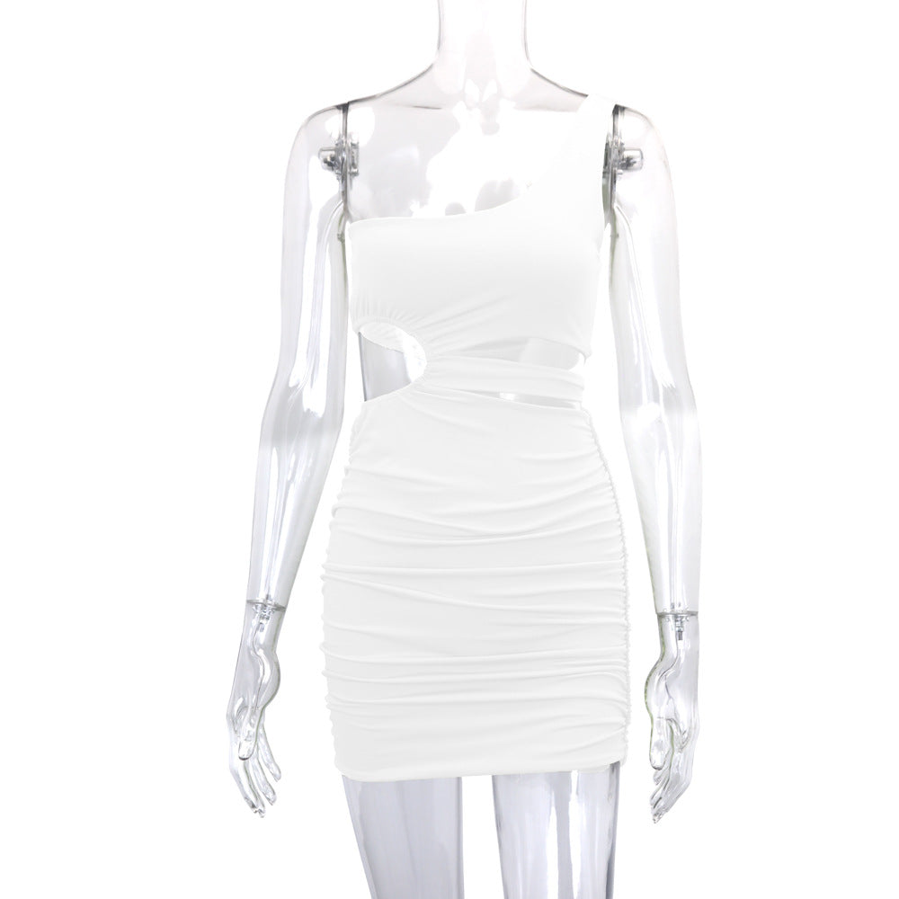 Women One Shoulder Short Skirt Hollow Bodycon Dress 23