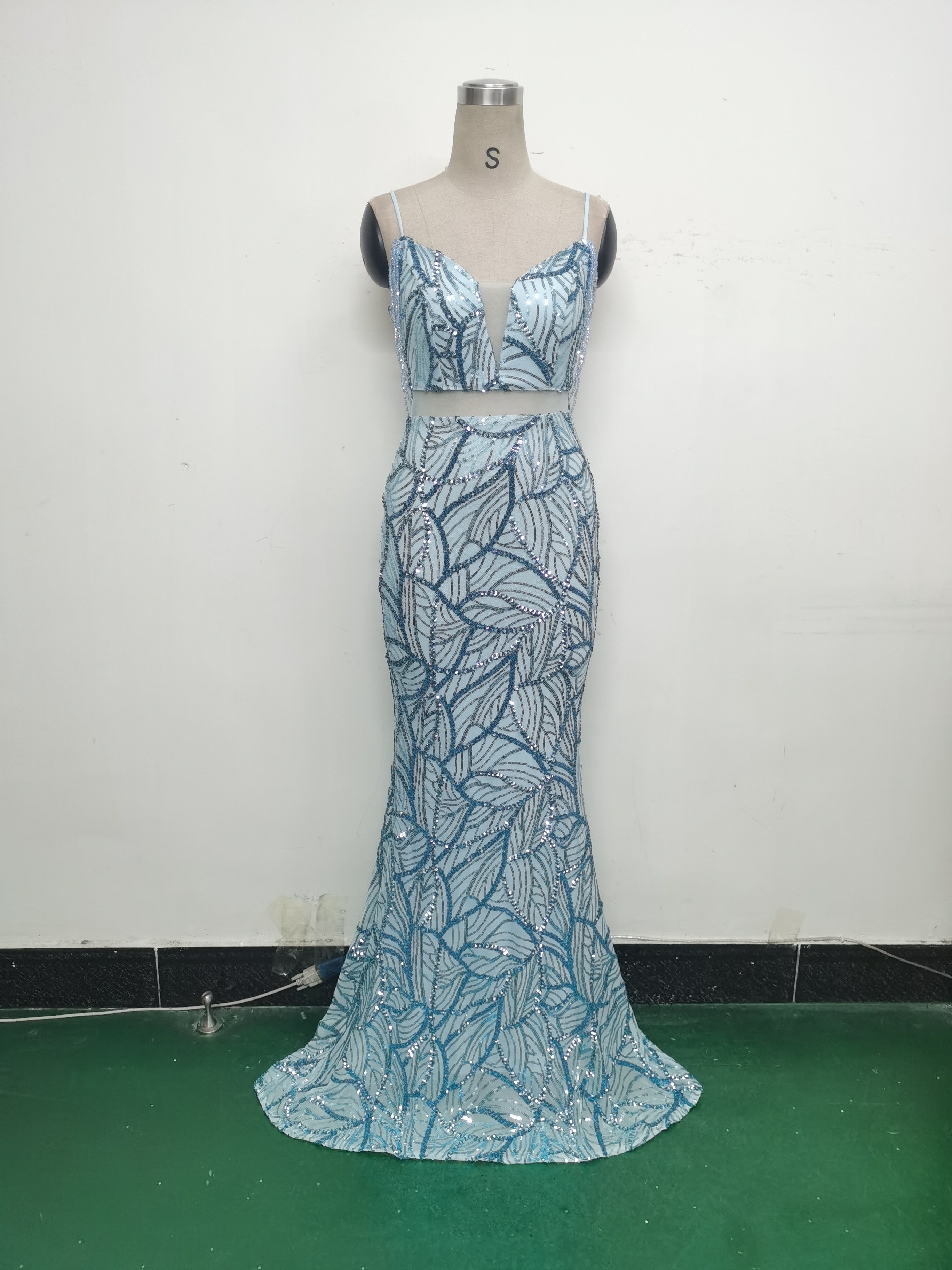 Women beaded cross Lace-Up hollow Patchwork Formal Party evening dress 49