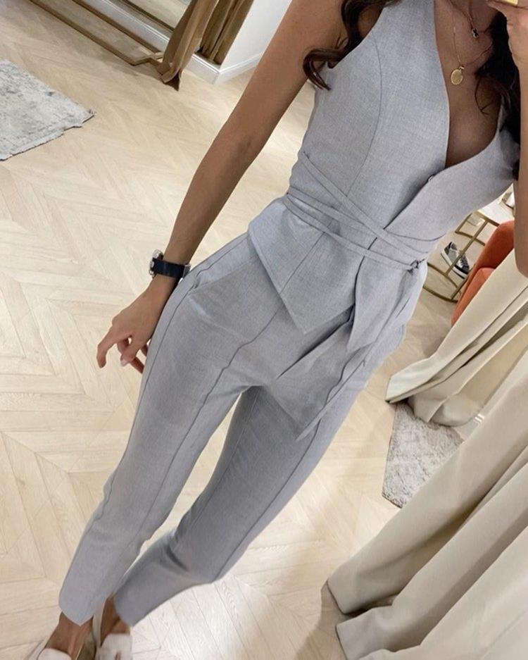 Summer Chic Slim Waist Sexy Vest Tight Pants Two-Piece Set For Women 4