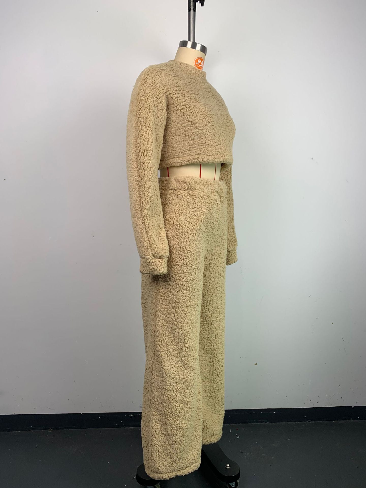 Women Casual Lounge Clothes Loose Sherpa Long Sleeve Top and Pant Two-piece Set 17