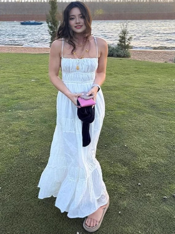 Spring and Summer Fashion Sexy Pleated Low Back Strap Dress 6