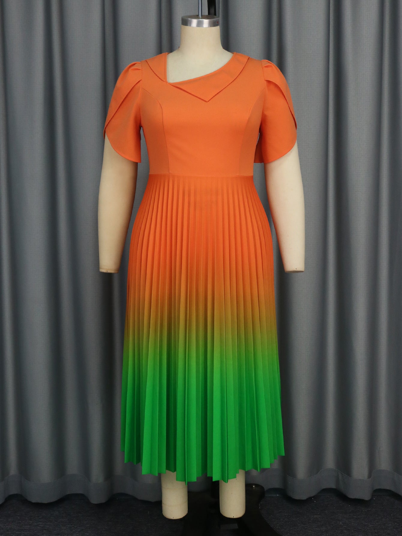 Women Gradient Contrast Formal Party Comfortable Pleated Dress 6