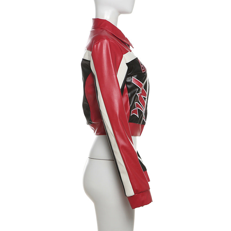 Women Embroidered Turndown Collar Zipper Crop Jacket 7