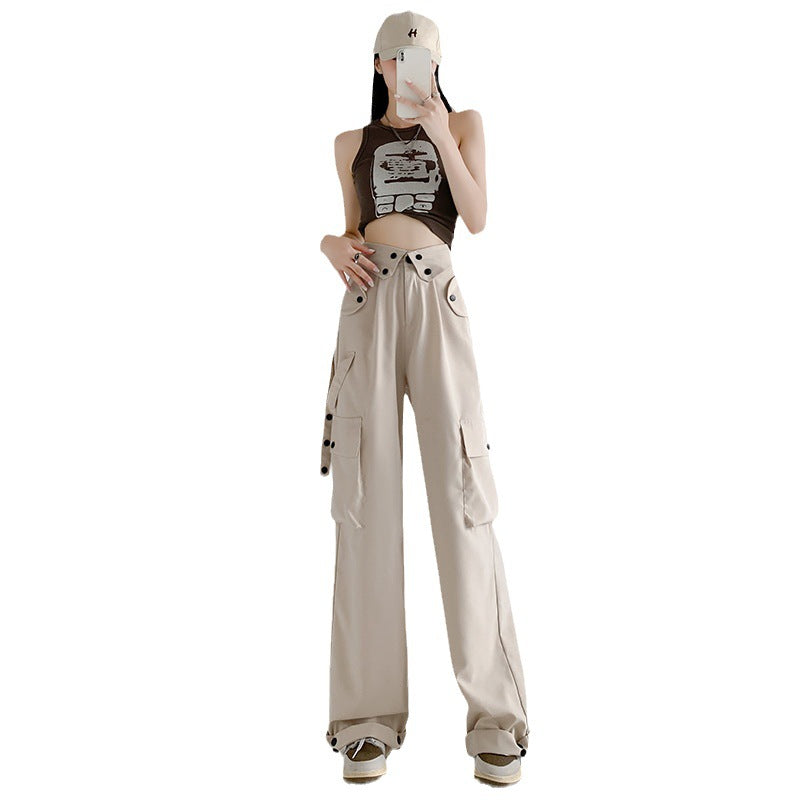 American Cargo Pants Spring And Autumn Retro Loose Straight Casual Wide Leg Pants High Waist Slim Fit Sports Pants 10