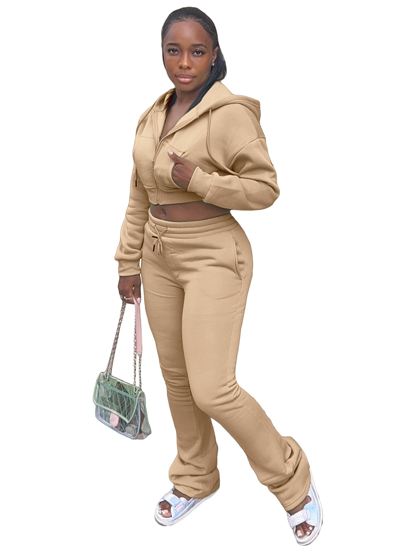 Women Hoodies and Bell Bottom Pants Two-Piece Set 42