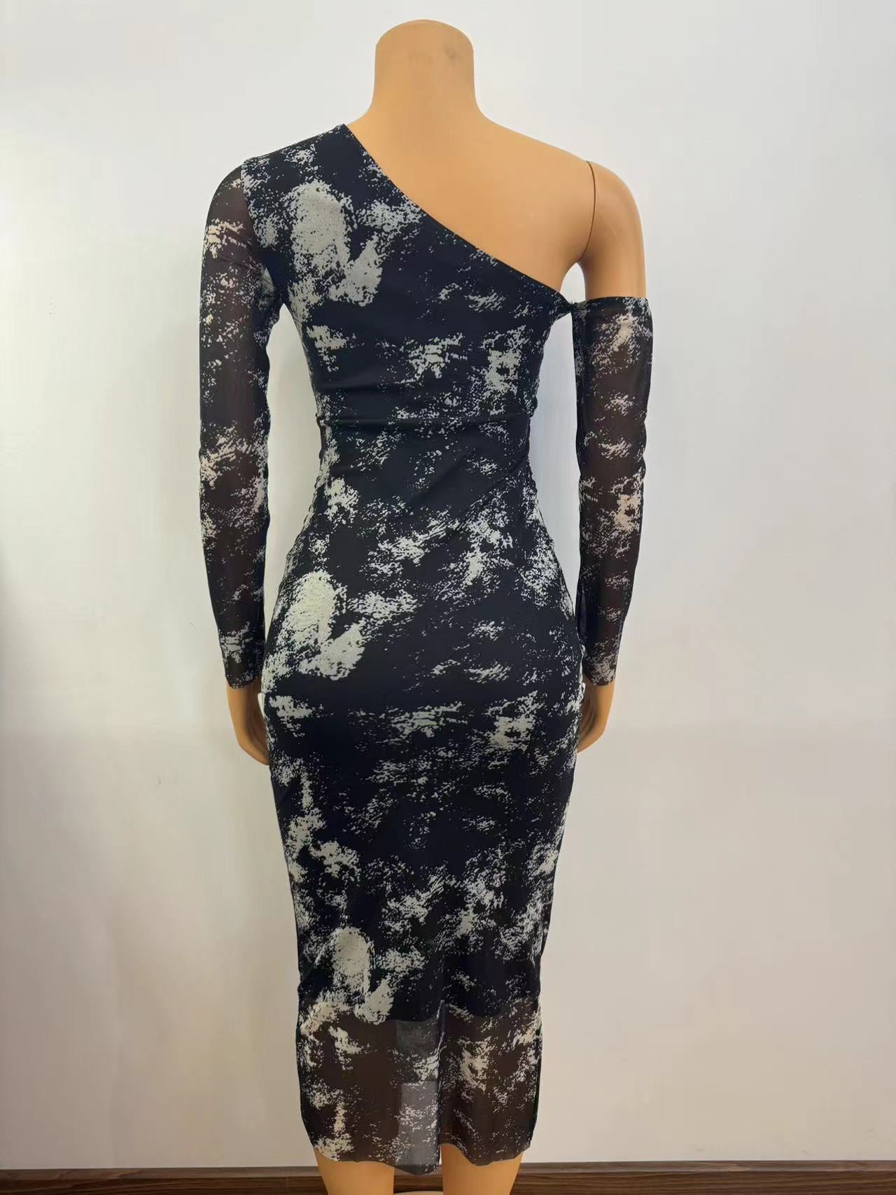 Fall Women Printed Slash Shoulder Bodycon Long Sleeve Dress 10