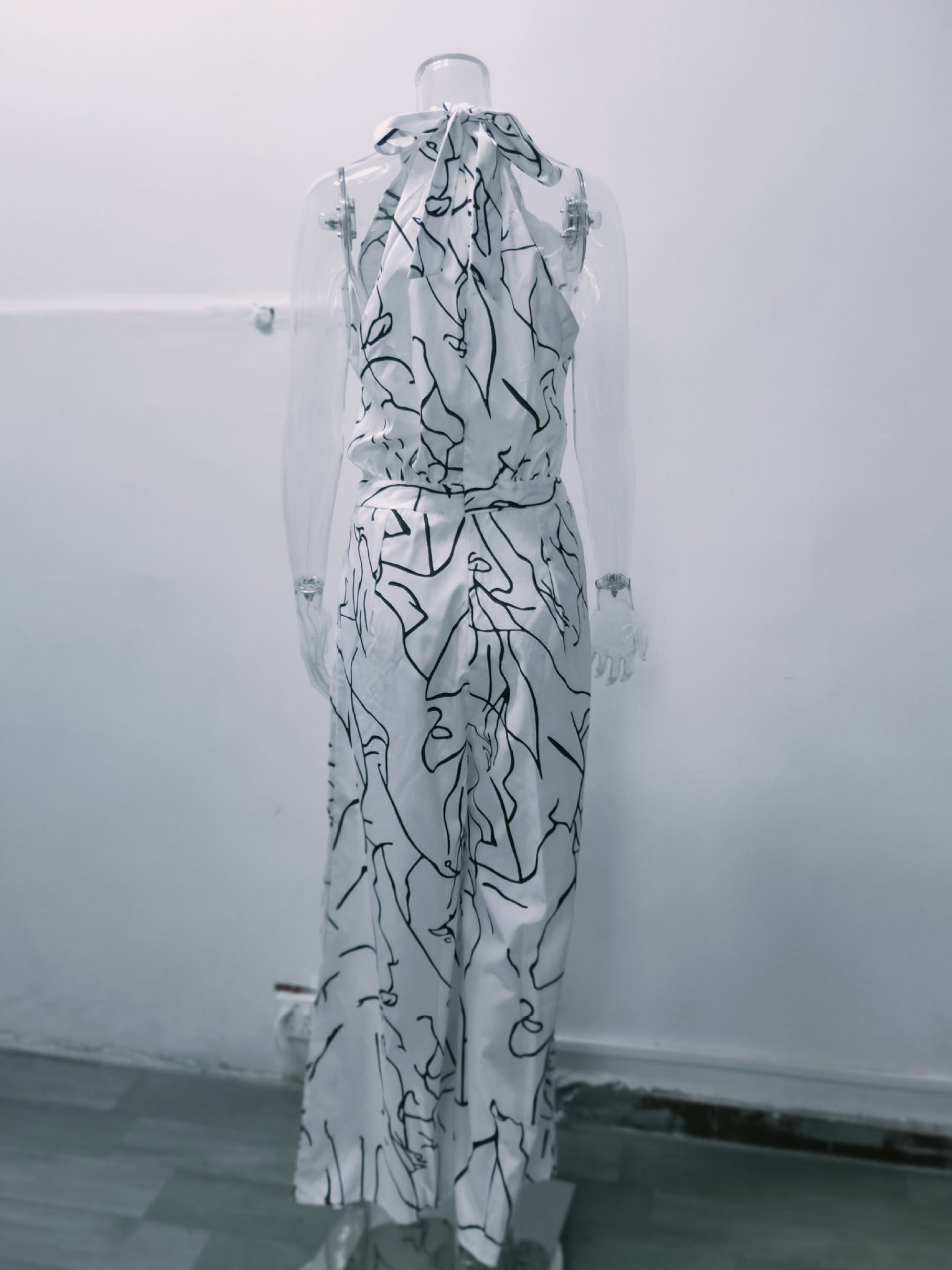 Summer Women Elegant Lace-Up Sleeveless Halter Neck Print Jumpsuit 27