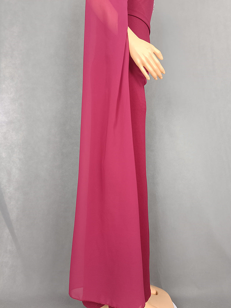 Women Elegant Slash Shoulder Beaded Evening dress 15